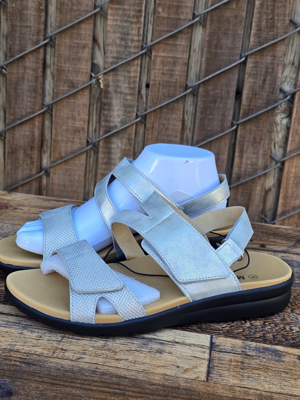 Comfort Stretch Women's Silver Strappy Sandals Size 8
